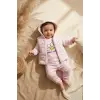 Kız Bebek Pembe Papatya Desenli 3lü Takım - Kapüşonlu Şişme Yelek, Sweatshirt ve Eşofman Altı Kombini