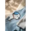 Sevimli Köpek Figürlü Açık Mavi Denim Salopet ve Çizgili Body 2li Bebek Salopet - %100 Pamuklu Yumuşak Doku