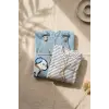 Sevimli Köpek Figürlü Açık Mavi Denim Salopet ve Çizgili Body 2li Bebek Salopet - %100 Pamuklu Yumuşak Doku
