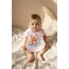 Ekose Pembe Bear Desenli Sıvı Geçirmez Armut Önlük Boyundan ve Belden Bağlamalı 6-18 Ay