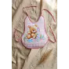 Ekose Pembe Bear Desenli Sıvı Geçirmez Armut Önlük Boyundan ve Belden Bağlamalı 6-18 Ay