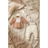 Kız Bebek Tarçın Dantel Yakalı Hastane Çıkışı ve Ekru Fitilli 5li Boho Set - %100 Yumuşak Pamuk