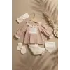 Kız Bebek Tarçın Dantel Yakalı Hastane Çıkışı ve Ekru Fitilli 5li Boho Set - %100 Yumuşak Pamuk