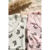 2li Bebek Kolsuz Body Seti - %100 Pamuklu Nefes Alan Pointelle Dokulu Tavşan Desenli Zıbın Takımı - Pembe & Beyaz