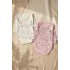 2li Nova Luna Ay Yıldız Desenli Uzun Kollu Bebek Body Seti - %100 Pamuklu Yumuşak Dokulu Antialerjik Bebek Zıbın Takımı (Pembe & Beyaz)