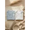 Astra Moonlight 2li Uzun Kollu Bebek Body Takımı - %100 Doğal Pamuk, Ay ve Yıldız Desenli Soft Mavi/Beyaz Zıbın Seti