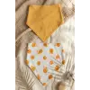 Bebek & Çocuk %100 Pamuklu Ayarlanabilir 2li Bandana Mama Önlüğü Seti - Hardal ve Aslan Desenli Safari Serisi
