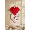 2li %100 Pamuklu Bebek Bandana Fular Önlük Seti - Canlı Kırmızı ve Uğur Böceği Desenli Çıtçıtlı Salya Önlüğü