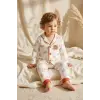 Milo Bear Bebek ve Çocuk Fitilli Pijama Takımı - Kırmızı Biyeli Ayıcık Baskılı Pamuklu Kaşkorse Takım