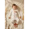 Milo Bear Bebek ve Çocuk Fitilli Pijama Takımı - Kırmızı Biyeli Ayıcık Baskılı Pamuklu Kaşkorse Takım