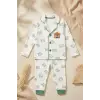 Milo Bear Bebek ve Çocuk Fitilli Pijama Takımı - Yeşil Biyeli Ayıcık Baskılı Pamuklu Kaşkorse Takım