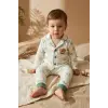 Milo Bear Bebek ve Çocuk Fitilli Pijama Takımı - Yeşil Biyeli Ayıcık Baskılı Pamuklu Kaşkorse Takım