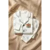 Milo Bear Bebek ve Çocuk Fitilli Pijama Takımı - Yeşil Biyeli Ayıcık Baskılı Pamuklu Kaşkorse Takım