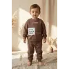 Action Street Çocuk Unisex Kahverengi Pamuklu Oversize Sweatshirt ve Jogger Eşofman Takımı