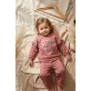 Kız Çocuk Kind Nature Baskılı Fırfır Detaylı Mürdüm Eşofman Takımı - Pamuklu Rahat Kesim İki İplik Set