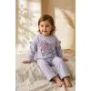 Kız Çocuk Kind Nature Baskılı Fırfır Detaylı Lila Eşofman Takımı - Pamuklu Rahat Kesim İki İplik Set