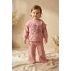 Kız Çocuk Kind Nature Baskılı Fırfır Detaylı Pembe Eşofman Takımı - Pamuklu Rahat Kesim İki İplik Set