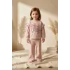 Kız Çocuk Kind Nature Baskılı Fırfır Detaylı Somon Eşofman Takımı - Pamuklu Rahat Kesim İki İplik Set