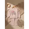 Kız Çocuk Kind Nature Baskılı Fırfır Detaylı Somon Eşofman Takımı - Pamuklu Rahat Kesim İki İplik Set