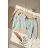 Kız Çocuk Mint Yeşili Çilek Nakışlı Bebe Yaka Sweatshirt ve Eşofman Altı Premium Pamuklu İkili Takım