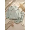 Kız Çocuk Mint Yeşili Çilek Nakışlı Bebe Yaka Sweatshirt ve Eşofman Altı Premium Pamuklu İkili Takım
