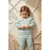 Kız Çocuk Mint Yeşili Çilek Nakışlı Bebe Yaka Sweatshirt ve Eşofman Altı Premium Pamuklu İkili Takım