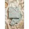 Kız Çocuk Mint Yeşili Çilek Nakışlı Bebe Yaka Sweatshirt ve Eşofman Altı Premium Pamuklu İkili Takım