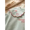 Kız Çocuk Mint Yeşili Çilek Nakışlı Bebe Yaka Sweatshirt ve Eşofman Altı Premium Pamuklu İkili Takım