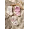 Pamuklu, Fırfırlı ve Ayıcık Nakışlı 3lü Kız Bebek Çorap Seti 0-6 Ay- Pudra Pembe & Beyaz