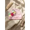 Pembe Renk %100 Pamuklu Fiyonklu Kız Bebek Beresi - Ananas Figürlü ve Renkli Kurdele Detaylı Şık Bebek Şapkası