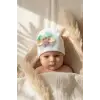 Beyaz Renk %100 Pamuklu Fiyonklu Kız Bebek Beresi - Ananas Figürlü ve Renkli Kurdele Detaylı Şık Bebek Şapkası