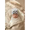 Teddy Charm Nakışlı ve Papyon Detaylı %100 Pamuklu Yumuşak Bebek Beresi - Gri Melanj Şık Bebek Aksesuarı