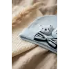 Teddy Charm Nakışlı ve Papyon Detaylı %100 Pamuklu Yumuşak Bebek Beresi - Mavi Melanj Şık Bebek Aksesuarı