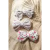 3lü Bebek ve Çocuk Pamuklu Fiyonk Bandana Seti - Yumuşak Dokulu Floral ve Kedi Desenli Saç Aksesuarı