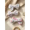3lü Bebek ve Çocuk Pamuklu Fiyonk Bandana Seti - Yumuşak Dokulu Floral ve Kedi Desenli Saç Aksesuarı
