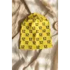 Unisex Siyah Sarı Tipografik Desenli Pamuklu Slouchy Bere Şapka - Modern Sokak Stili Tasarım 2-4 Yaş