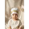 Nova Street Beyaz Pamuklu Bere - Gold Metalik Baskılı Hip-Hop Tarzı Unisex Modern Şapka 2-4 Yaş