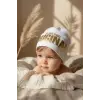 Nova Street Beyaz Pamuklu Bere - Gold Metalik Baskılı Hip-Hop Tarzı Unisex Modern Şapka 2-4 Yaş