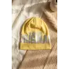 Nova Street Beyaz Pamuklu Bere - Sarı Gold Baskılı Hip-Hop Tarzı Unisex Modern Şapka 2-4 Yaş