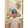 Unisex Siyah Mavi Tipografik Desenli Pamuklu Slouchy Bere Şapka - Modern Sokak Stili Tasarım 2-4 Yaş