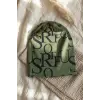 Unisex Siyah Yeşil Tipografik Desenli Pamuklu Slouchy Bere Şapka - Modern Sokak Stili Tasarım 2-4 Yaş
