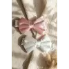 Lumina 2li Lüks Saten Fiyonk Bebek Bandana Seti - Pudra Pembe ve İnci Beyazı Yumuşak Elastik Saç Aksesuarı