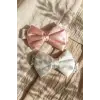 Lumina 2li Lüks Saten Fiyonk Bebek Bandana Seti - Pudra Pembe ve İnci Beyazı Yumuşak Elastik Saç Aksesuarı