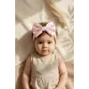 Lumina 2li Lüks Saten Fiyonk Bebek Bandana Seti - Ekru Pembe ve İnci Beyazı Yumuşak Elastik Saç Aksesuarı