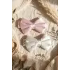 Lumina 2li Lüks Saten Fiyonk Bebek Bandana Seti - Ekru Pembe ve İnci Beyazı Yumuşak Elastik Saç Aksesuarı