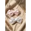 Lumina 2li Lüks Saten Fiyonk Bebek Bandana Seti - Pembe ve Leopar Yumuşak Elastik Saç Aksesuarı