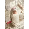 3lü % 100 Pamuklu Çiçek Aplikeli Kız Bebek Bere Şapka Seti- Kalp ve Çizgi Desenli Penye Bebek Şapkası 0-3 Ay