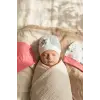 3lü % 100 Pamuklu Çiçek Aplikeli Kız Bebek Bere Şapka Seti- Kalp ve Çizgi Desenli Penye Bebek Şapkası 0-3 Ay