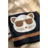 Mia Cool Cat Siyah Sim Detaylı Çift Peluş 0-6 Ay Ponponlu Bebek ve Çocuk Beresi - Yumuşak Pamuklu Mevsimlik Şapka