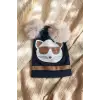 Mia Cool Cat Siyah Sim Detaylı Çift Peluş 0-6 Ay Ponponlu Bebek ve Çocuk Beresi - Yumuşak Pamuklu Mevsimlik Şapka